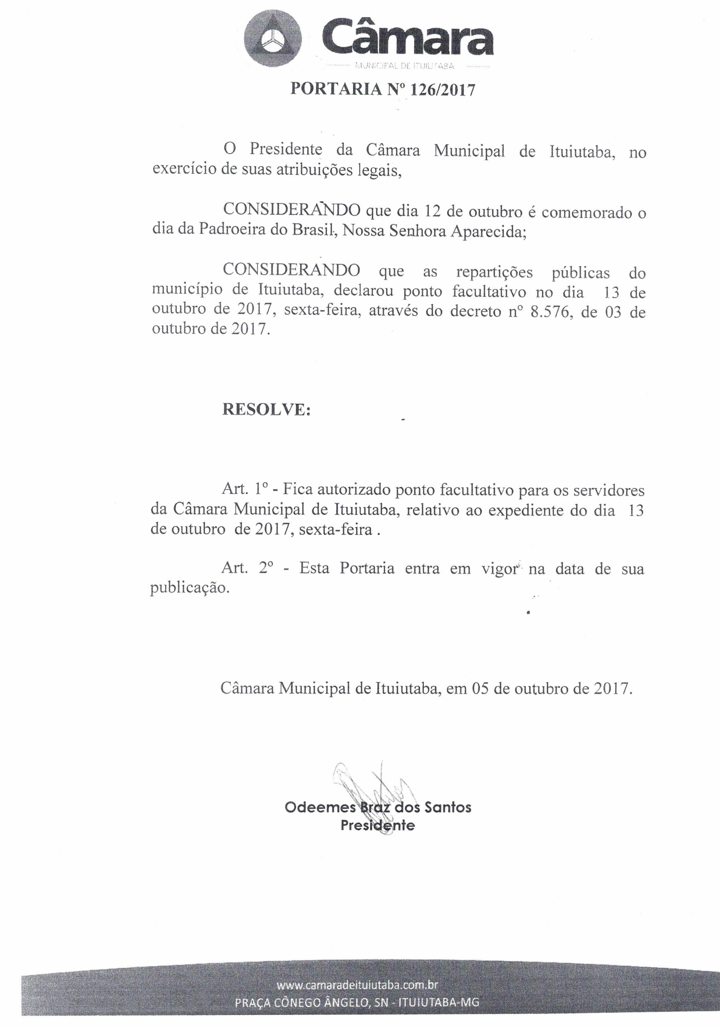 Nesta sexta-feira dia 13 de outubro de 2017, não haverá Expediente Municipal